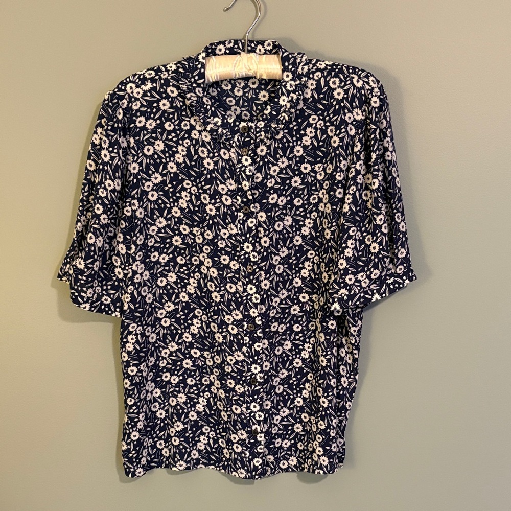 J. Crew Floral Button Down in Navy and White